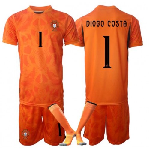 Stroje piłkarskie Portugalia Diogo Costa #1 Bramkarskie Koszulka Wyjazdowej dla dzieci MŚ 2026 Krótki Rękaw (+ szorty)
